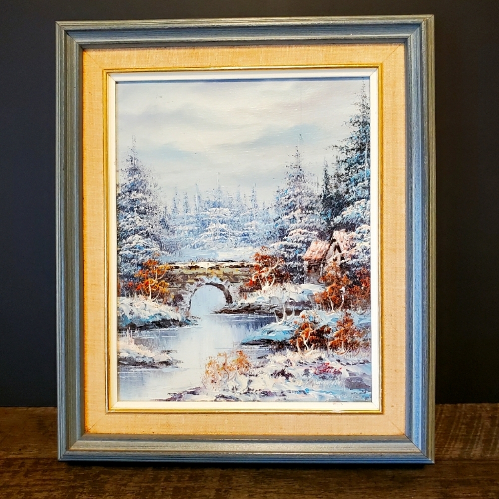 Vintage Oil Painting Winter Landscape Framed Art